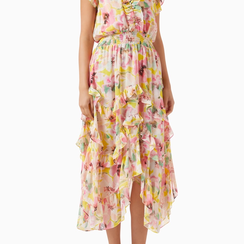 Misa Los Angeles Dakota Dress in Hello Yellow Flora Size L WORN 1x.
